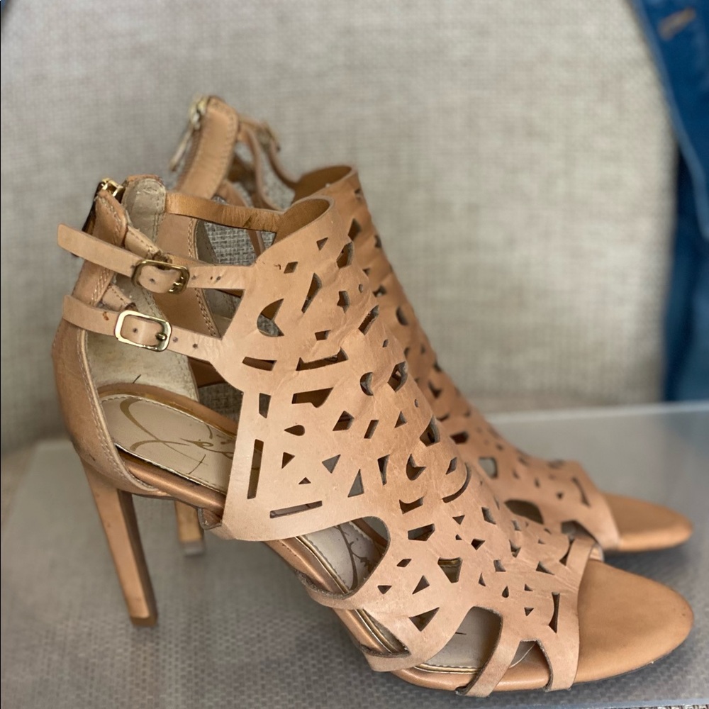 Jessica Simpson Tan Leather Cage Sandal Heels